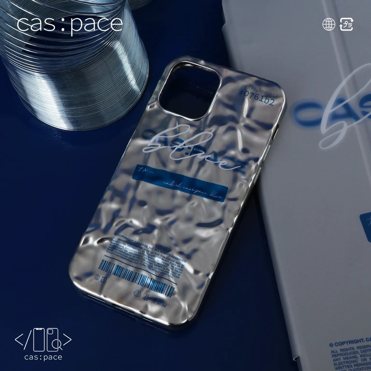 cas:pace 21A/W 「cas:pace blue」しわ加工(シルバー)携帯ケース - cas:pace 殼空間